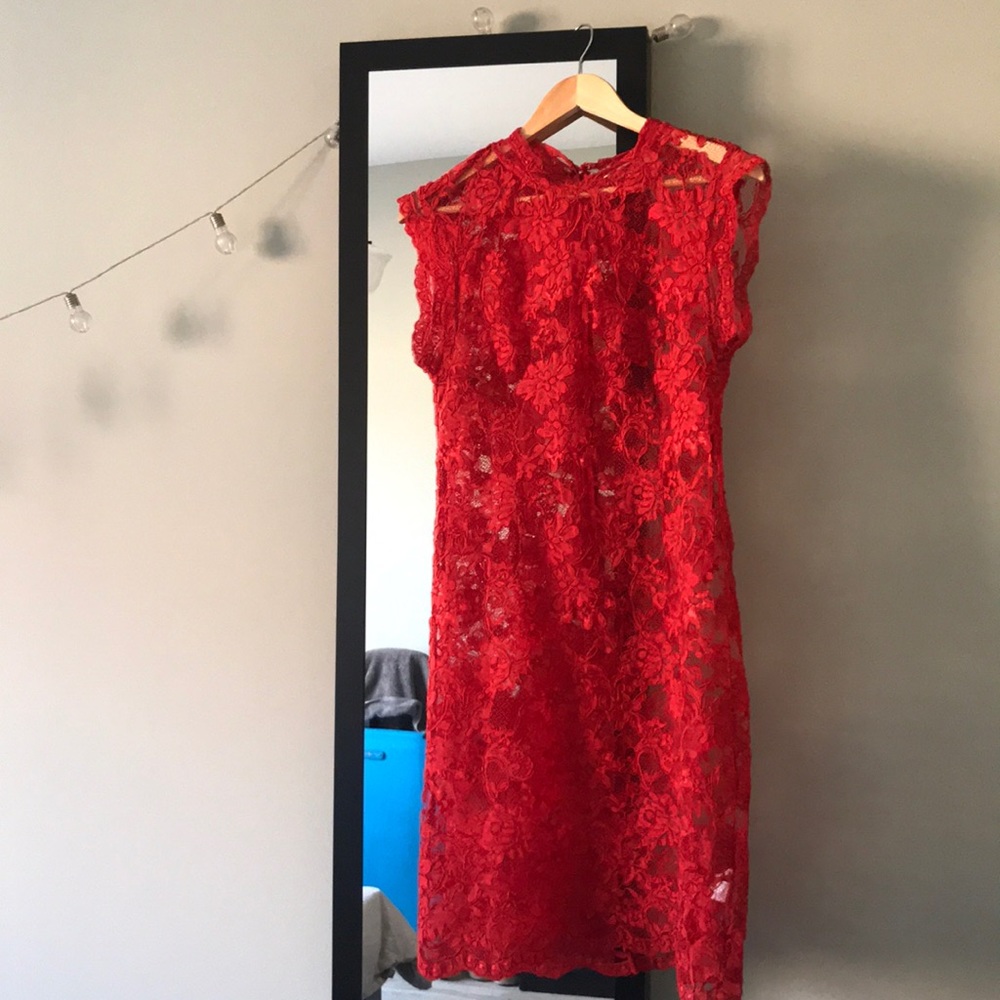 Alanna Hill / Red lace dress + slip